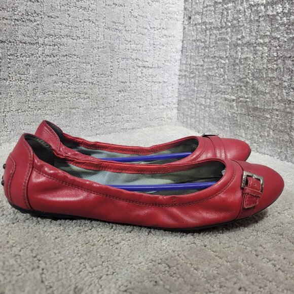 TOD'S Women's Size 37 EU 6 US Red Leather Belt Driving Ballet Scrunch Shoes - Picture 5 of 12